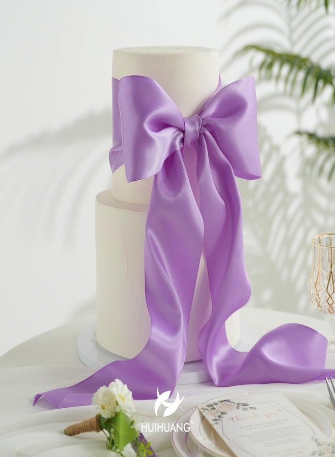 HUIHUANG Lilac Satin Ribbon 4 inch Wide Liliac Purple Ribbon Double-Faced Satin Ribbon for Wedding Chair Sash Bridal Shower Decor Large Bows Making Flower Bouquet Crafts -10 Yards/Roll - Image 4